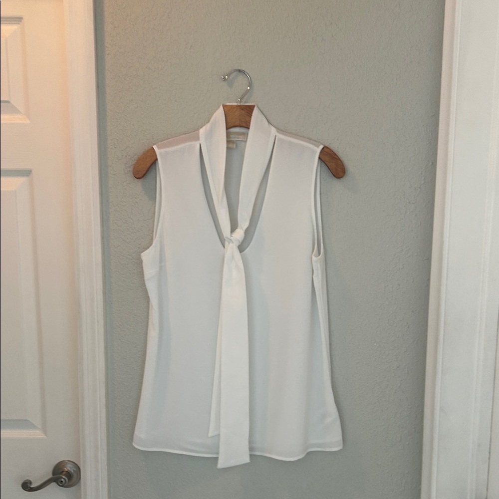 Michael Kors White Tie-Neck Blouse. Double layer in the front